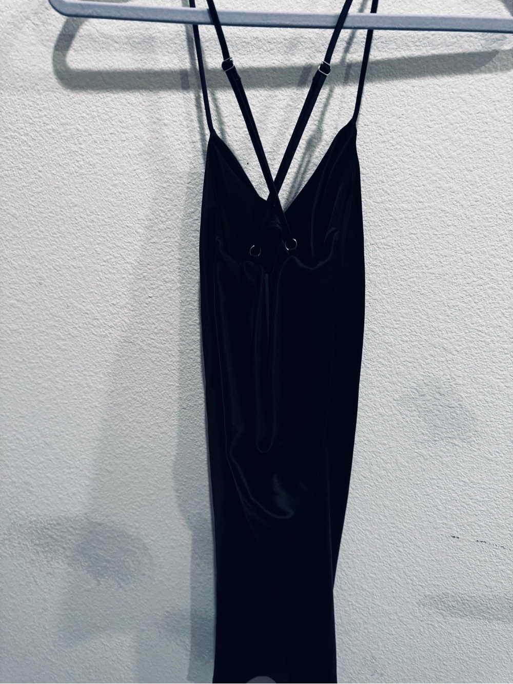 Black Satin Backless Halter Dress - Picture 6 of 6